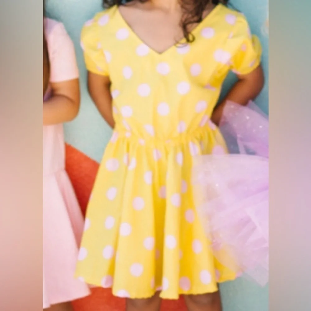 Wild rich kids yellow polka dot twirl dress